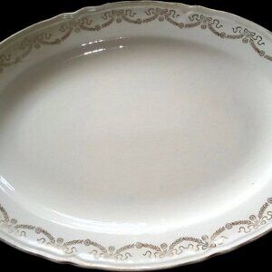 Edwin M Knowles Vintage Gold Holiday Design Rimmed Serving Platter - Very Pretty